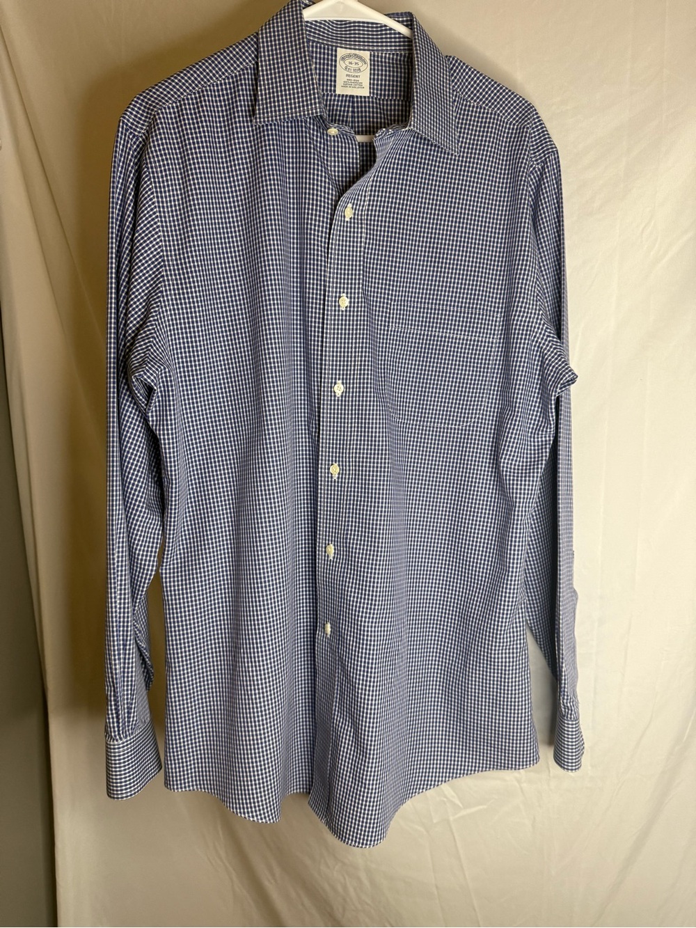 Brooks Brothers Regent Men’s Dress Shirt Blue White Gingham Check Non-Iron 16-35 - Picture 1 of 8
